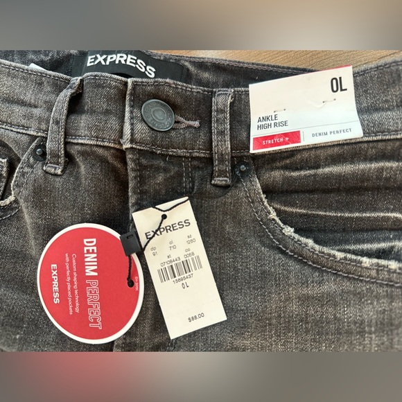 Express “Denim Perfect” Ankle High Rise Skinny – 0L – Charcoal Black Distressed - Picture 9 of 11